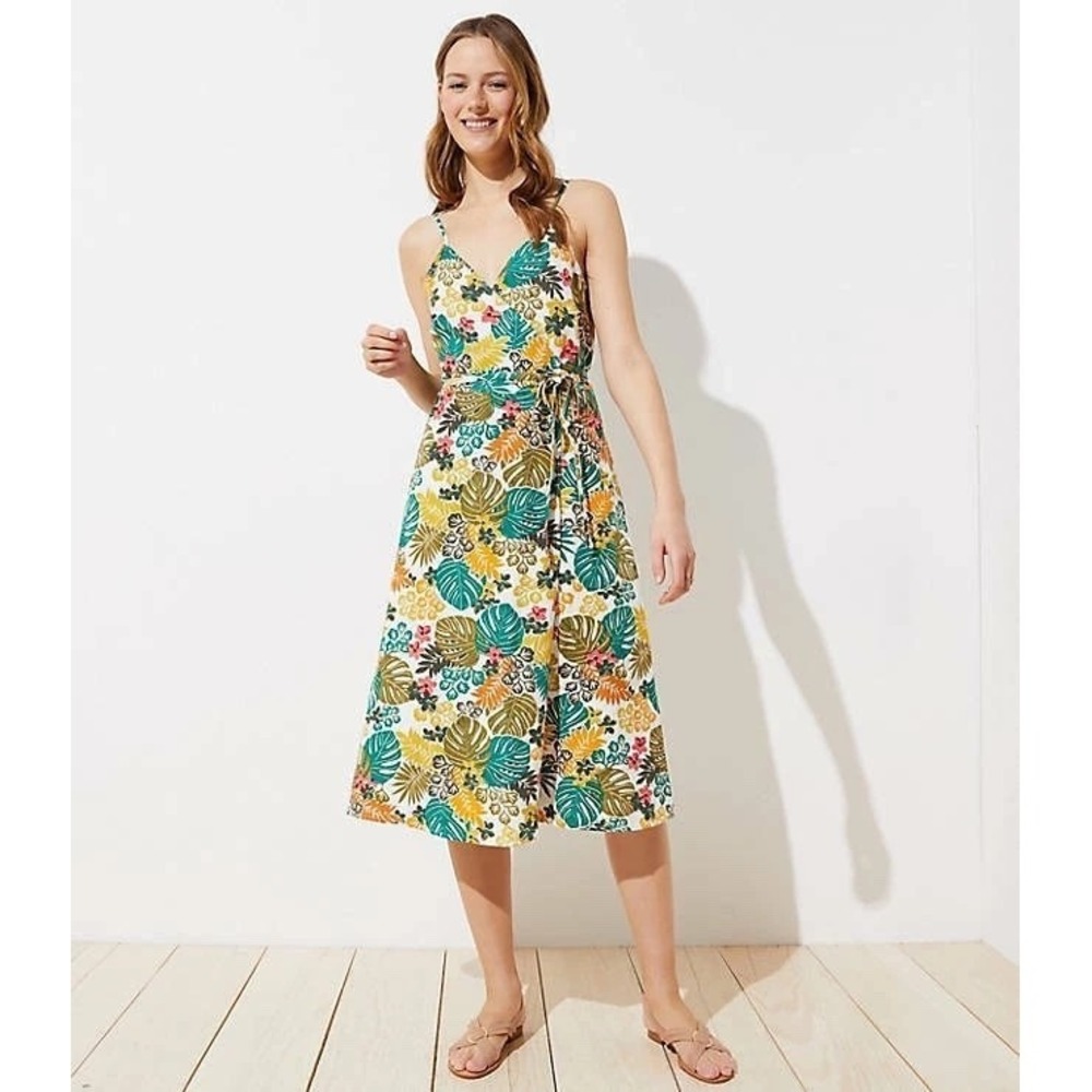 LOFT Beach‎  Wrap Dress Womens Plus size 22 Floral Tropical Linen Viscose Blend
